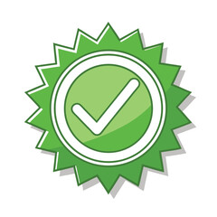 Green verified badge with white checkmark icon vector.