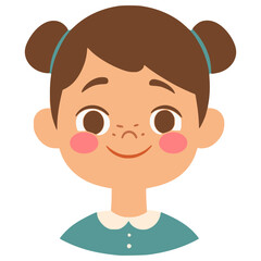 cute girl satisfied expression face flat color vector illustration template design