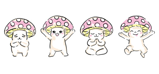 Cute childish print Set with Fly Agaric mushroom. Sketch Hand Drawn textile design. Vector illustration