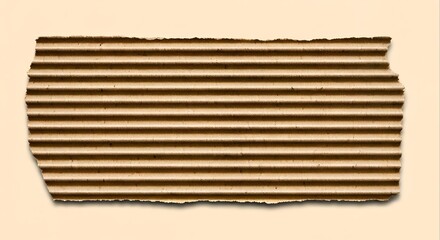 Close-up of a torn brown cardboard texture with horizontal lines on a beige background