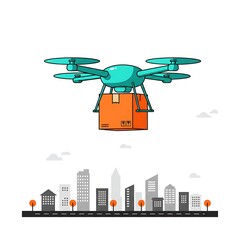 Fototapeta premium Drone Delivery Service Over City Skyline.