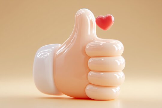 3d render of thumbs up emoji with heart floating above - Powered by Adobe