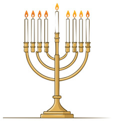 Fototapeta premium Golden Menorah with Nine Lit Candles and Flames