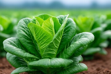 Fresh Romaine Lettuce Growing in a Field.