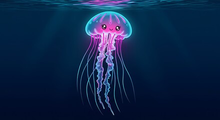 Glowing Jellyfish Underwater Illustration.