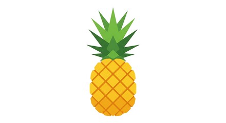 A vibrant, ripe pineapple with a green leafy crown stands against a clean white background.