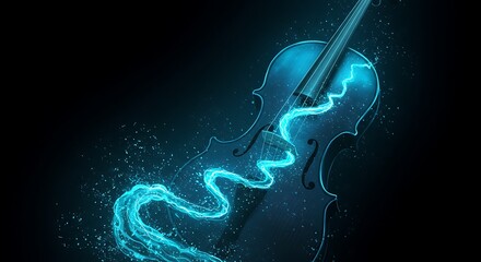 Abstract Blue Violin with Electric Energy Flow.