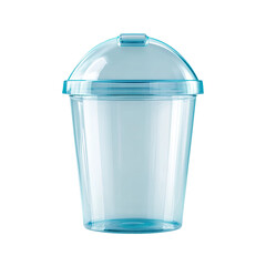 A light-blue, translucent plastic cup with a dome lid, seemingly for beverages