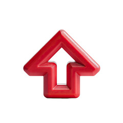 A 3D rendered, deep red, upward-pointing arrow with a bold, slightly rounded, geometric design