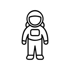 Astronaut in spacesuit standing with hands at sides in simple style  