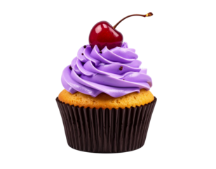 Violet Purple Cupcake with Cherry and Cream Swirl PNG