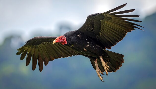 Vulture in flight against a soft sky