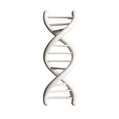 A stylized, off-white 3D rendering of a DNA double helix against a black background, showing a slightly textured surface
