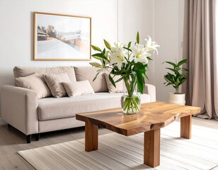 Modern Beige Living Room Interior Design.