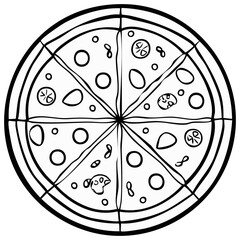 Hand Drawn Pizza Slice Outline Graphic With Toppings
