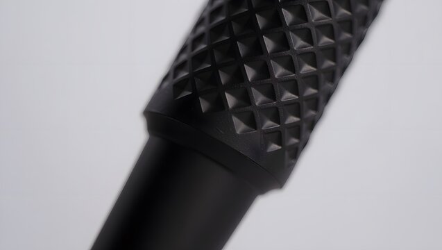 Closeup of textured black knurled handle isolated on white background