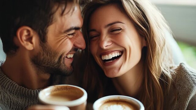 A happy couple sipping coffee together, perfect for any occasion