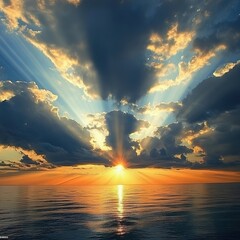 Obraz premium Dramatic sunset over a calm sea