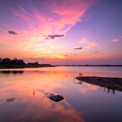 Obraz premium Serene sunset over calm lake
