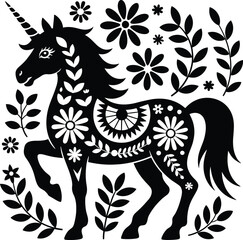 Unicorn Floral Silhouette Vector Design