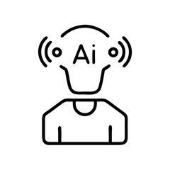 AI user with head icon and sound waves in minimal line art style  