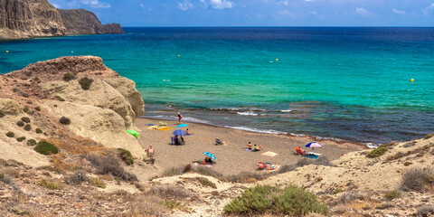 Beach of La Isleta del Moro, Cabo de Gata-N&iacute;jar Natural Park, UNESCO Biosphere Reserve, Hot Desert Climate Region, Almer&iacute;a, Andaluc&iacute;a, Spain, Europe