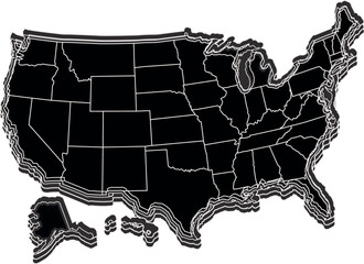 black colour usa map with outline and white background