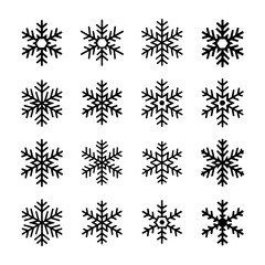 Unique snowflake patterns arranged in a grid showcasing various designs suitable for winter themes