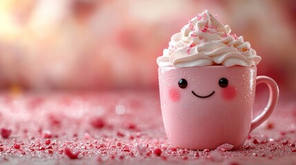 Pink cup with whipped cream and sprinkles