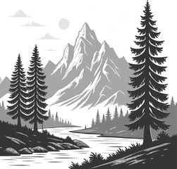 Fototapeta premium Stylized hill landscape with vibrant colors