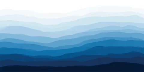 Fotobehang Blauwe hemel Abstract blue hills and mountains landscape in layered design digital illustration  © Ghost Rider