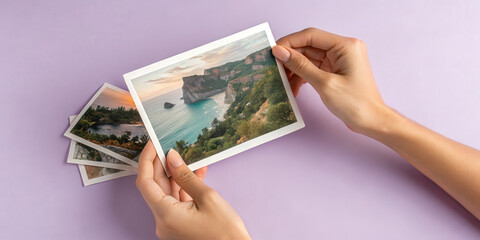 Travel photo adventure nature sea cliff landscape sunset hands holding memories vacation journey exploration excitement