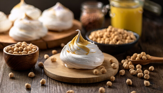 Vegan Chickpea Meringue Display Chickpea Brine Seeds And Vegan Meringue Highlighting Egg Substitutes In Vegan Recipes