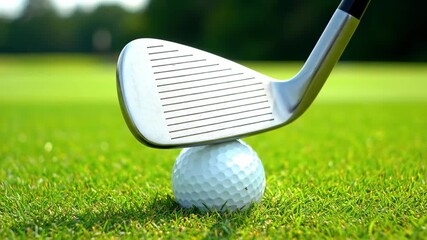 Golf Club Balances Precariously on White Ball in Sunny Weather - Powered by Adobe