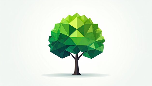 Geometric Green Tree Illustration with Low Poly Style on a White Background