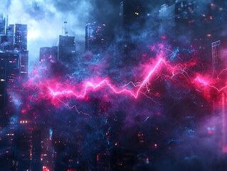 Electric bloom in a cityscape, a vibrant surge of energy illuminating the urban landscape
