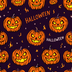 Vibrant Halloween Jack-o'-Lantern pattern, hand-drawn spooky vector design t-shirt streetwear clothing, vector typography, perfect for modern apparel