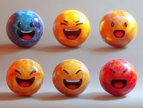 Diverse Emoji Spheres Expressing a Range of Emotions Through Unique Textures