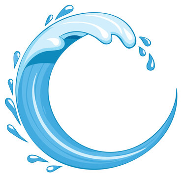 Stylized Blue Water Wave Splash with Drops Flowing