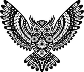 Decorative Owl Vector Silhouette Folk Art Illustration