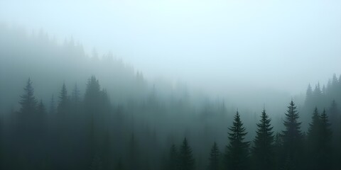 Fototapeta premium Misty pine forest in tranquil silence