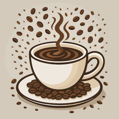 Obraz premium Cup of Hot Coffee with Coffee Beans Illustration