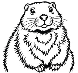 Fototapeta premium A cute cartoon vector illustration of a wild animal, a bear and a squirrel, isolated with black ink and white sketch drawing of a furry pet