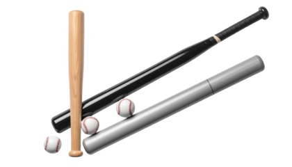 Sports baseball bat and white ball isolated on transparent background