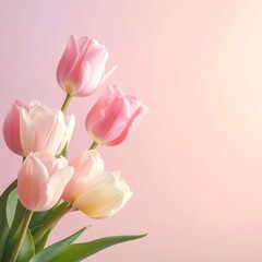 Fototapeta premium Pink Tulips Blooming on a Soft Backdrop
