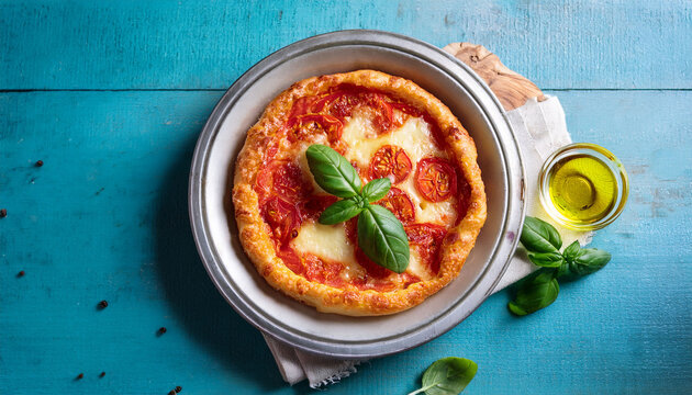 Delicious Fruste Margherita Served With Olive Oil And Basil