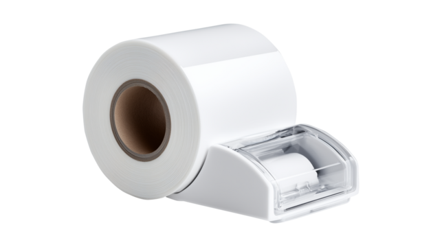 White label roll in transparent dispenser symbolizing planning and organization
