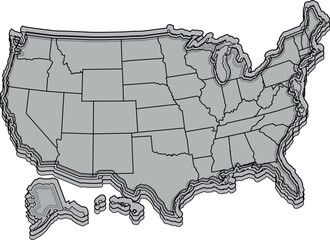 grey colour usa map with outline and white background vector illustrator