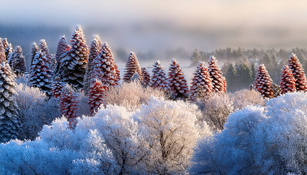 Frosty Cones And Berris On A Winter Day