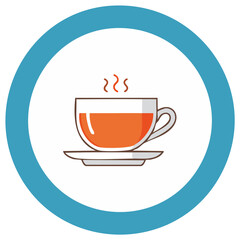 Hot Tea Cup Simple Illustration in Blue Circle Icon Beverage Refreshment